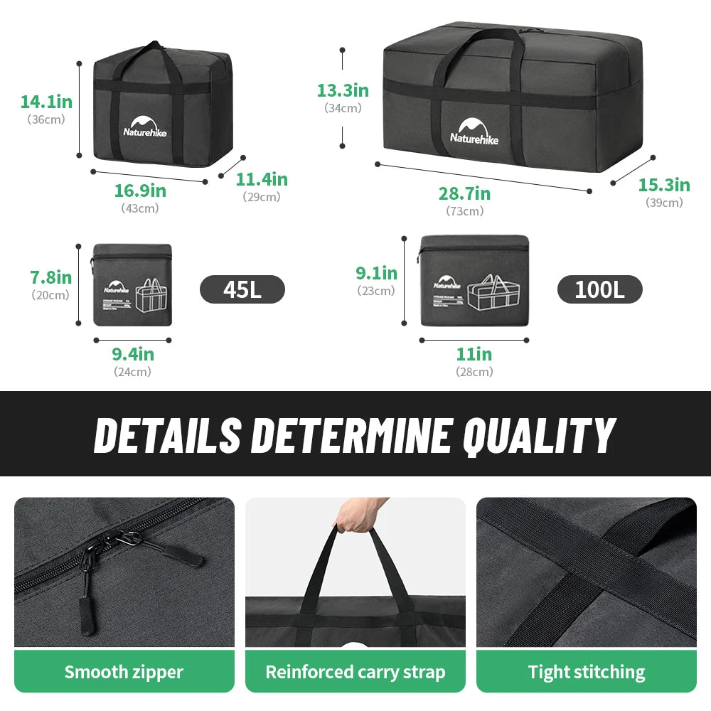 Vouwbare Opbergtas met Grote Capaciteit | 45L en 100L Camping en Reisbag voor Gezinsactiviteiten