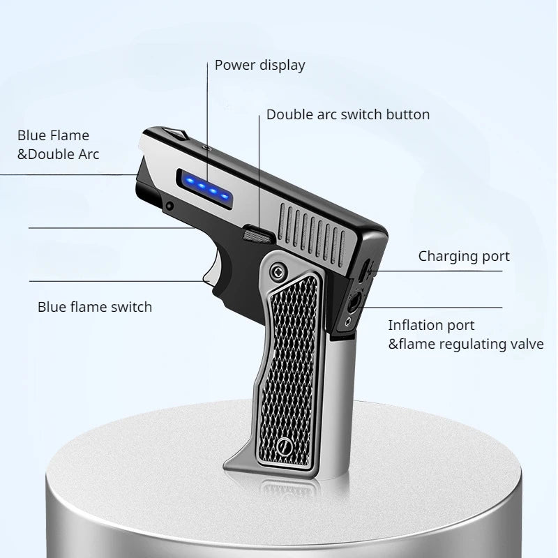 Winddichte Gas Elektrische Plasma Aansteker C-Type USB Oplaadbaar, Vouwbare Gun Butaan Torch Turbo Jet Vlam voor Sigaren – Cadeau voor Mannen