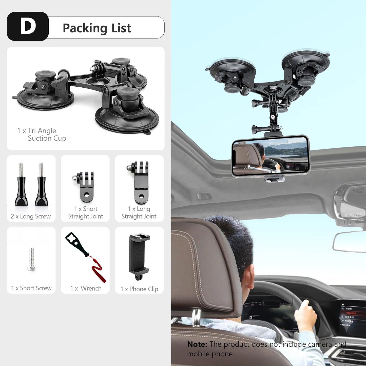 Vamson Dreieck-Saugnapf-Stativhalter – kompatibel mit Insta360, GoPro Hero, DJI Action und Smartphones