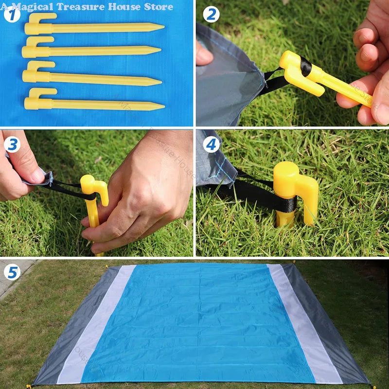 Oversized Beach Towel Mat, Sand-Free en Waterdichte Strandmat, Winddichte Picnic Deken met 4 Haringen voor Buiten en Kamperen