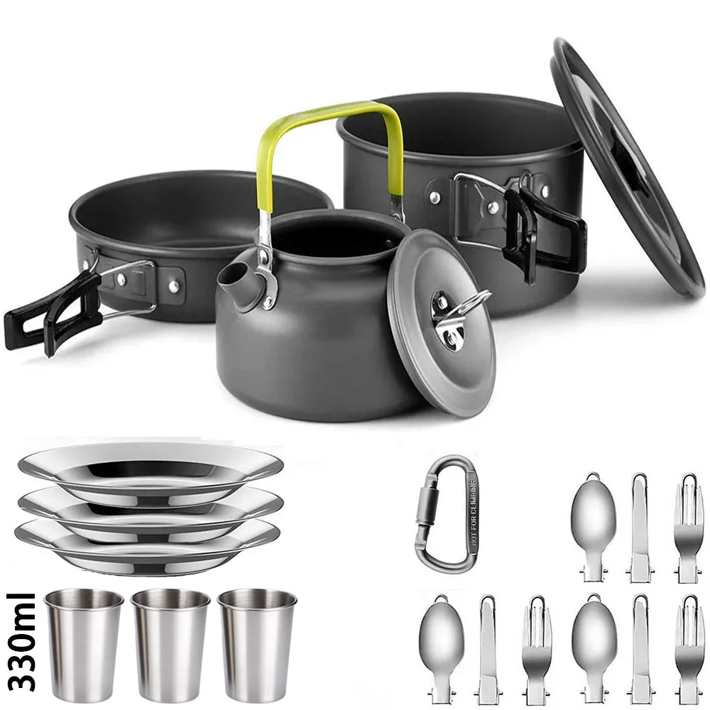 Camping Cooking Set | Outdoor Kookset met Teapot voor 2-3 Personen | Non-stick Pannen en Opvouwbare Tas