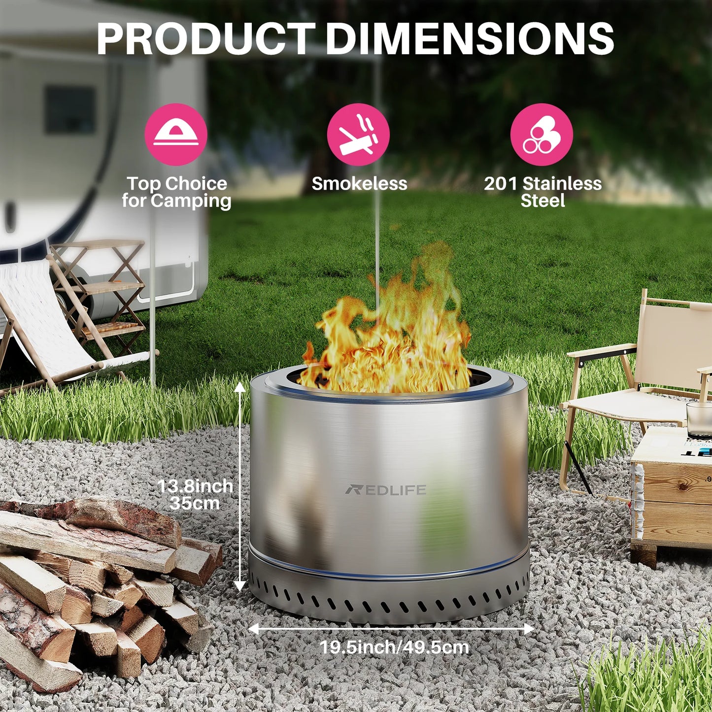 19.5” Rookvrije Vuurkorf – Draagbare RVS Firepit met Draagtas
