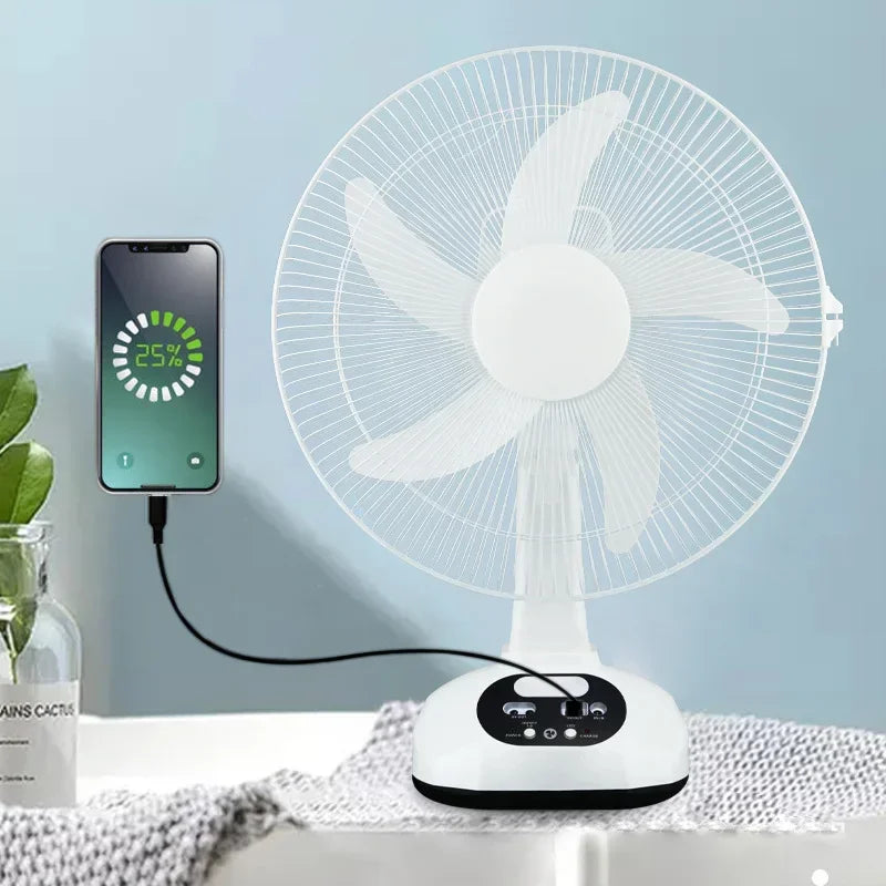Draagbare Solar Tafelventilator – 12" Oplaadbare AC/DC Ventilator met LED & USB Poorten