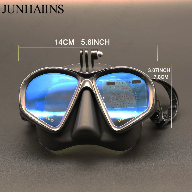 Wet Go-Pro Mount Duikmasker | Tempered Glass Freedive Mask met J-Type Snorkel & Camera Mount – Zwart