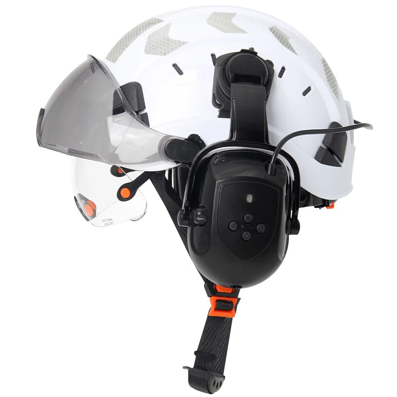 Construction Safety Helmet with Bluetooth 5.0 – Noise Cancelling Earmuffs, Visor & Reflective Stickers, CE Certified