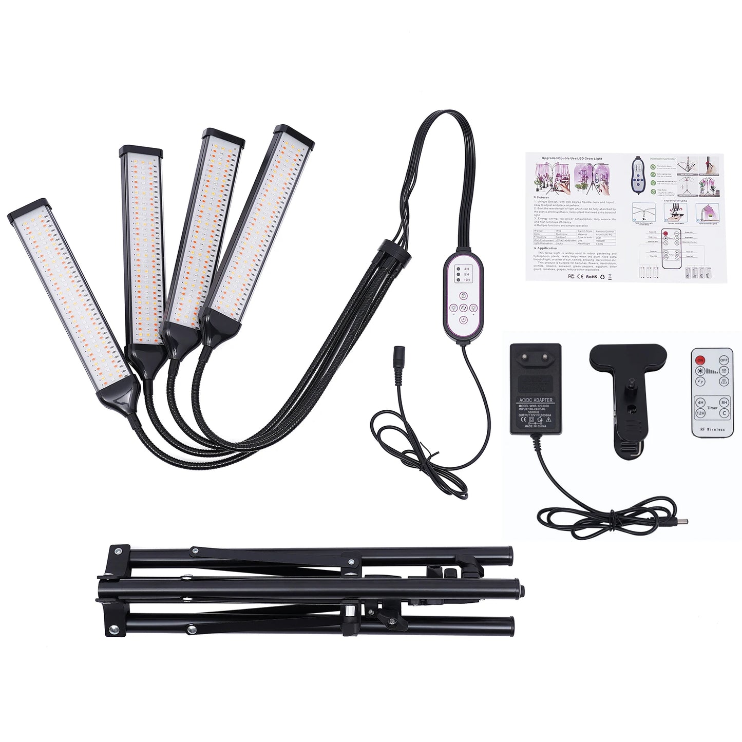 Professionele LED Kweeklamp – Full Spectrum Groeilamp met 4 Koppen & Statief