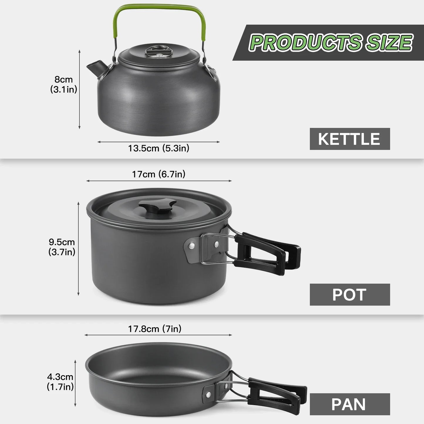 21-teiliges Camping Kochset – Leichtes Topf- und Pfannenset für Outdoor, Camping und Survival