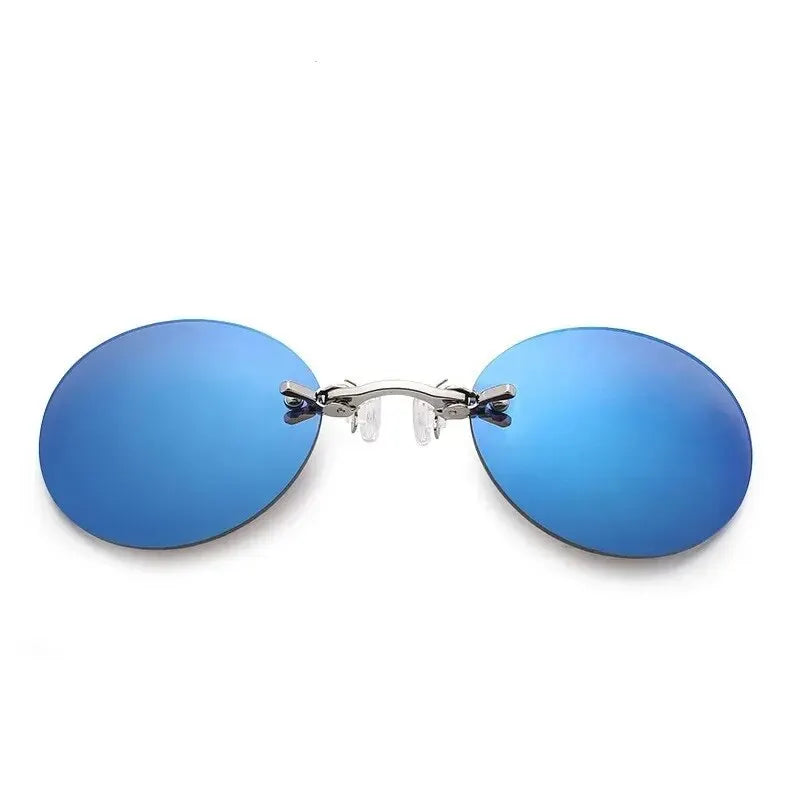 Clip-On Neuszonnebril - Rond Rimless Matrix Morpheus Zonnebril voor Mannen, Mini Frameless Vintage Stijl met UV400 Bescherming