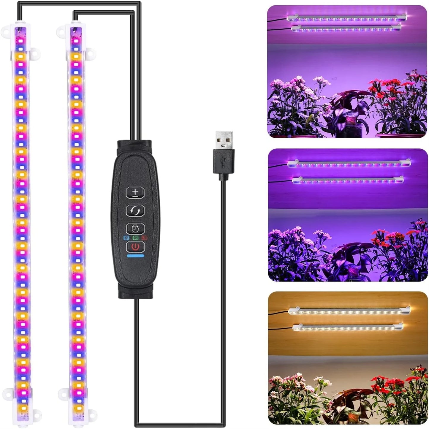 3-farbig dimmbare LED-Wachstumslampe – USB DC5V Vollspektrum-Wachstumslampe mit Timer für Zimmerpflanzen