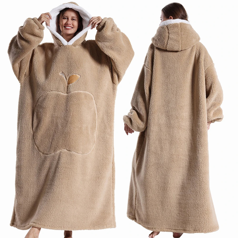Extra lange tragbare Decke mit Ärmeln – Winter-Flanell-TV-Decke mit Kapuze – bequemes und weiches Fleece für Erwachsene