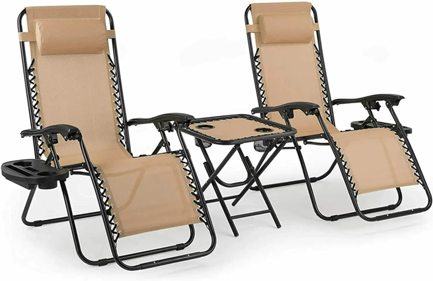 Set van 2 Luxe Ligstoelen | Zero Gravity Tuinstoelen met Tafel & Cuphouder