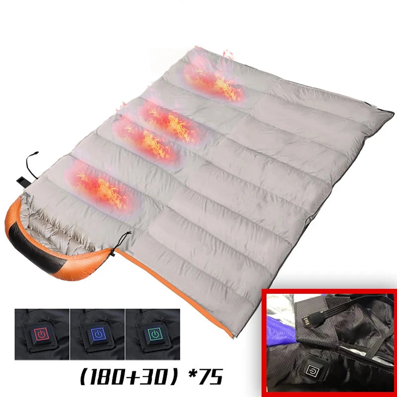 USB-beheizter Winterschlafsack – Ultraleichte Daunen-Baumwoll-Thermomatte mit drei Heizeinstellungen