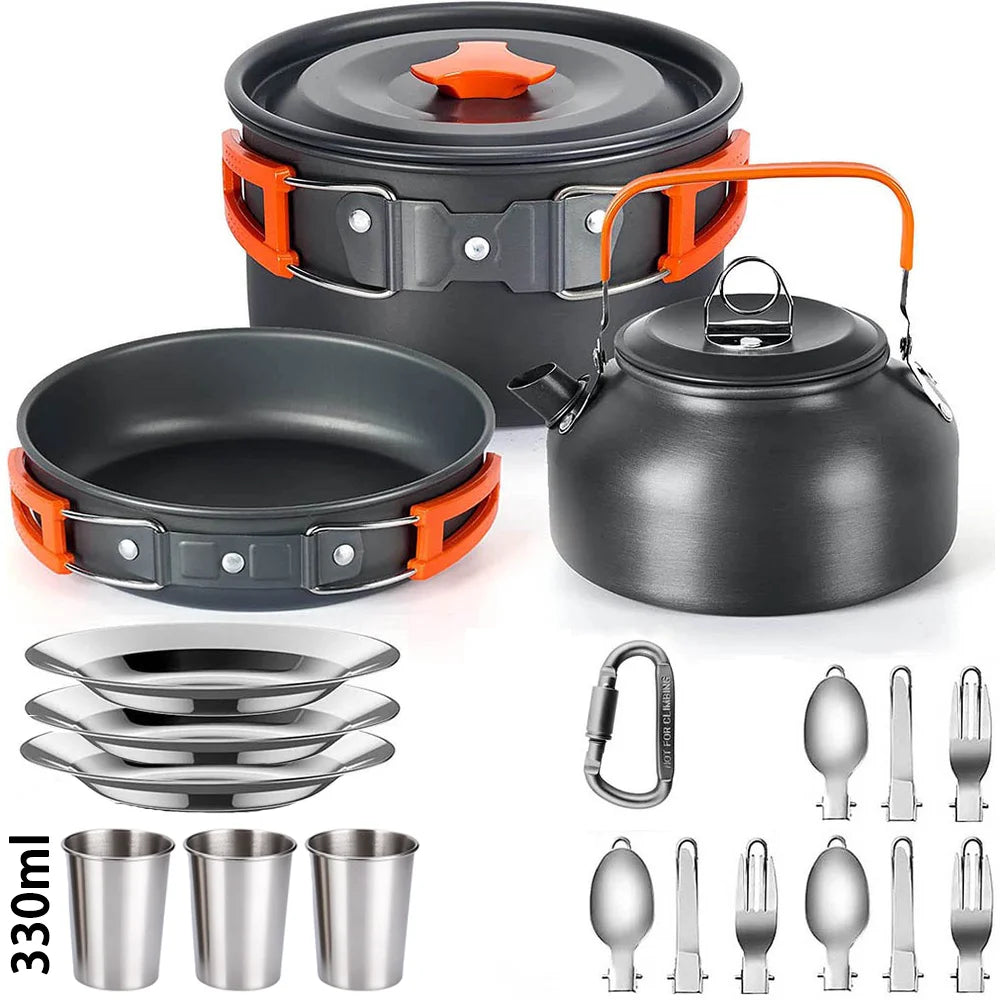 Camping Cooking Set | Outdoor Kookset met Teapot voor 2-3 Personen | Non-stick Pannen en Opvouwbare Tas