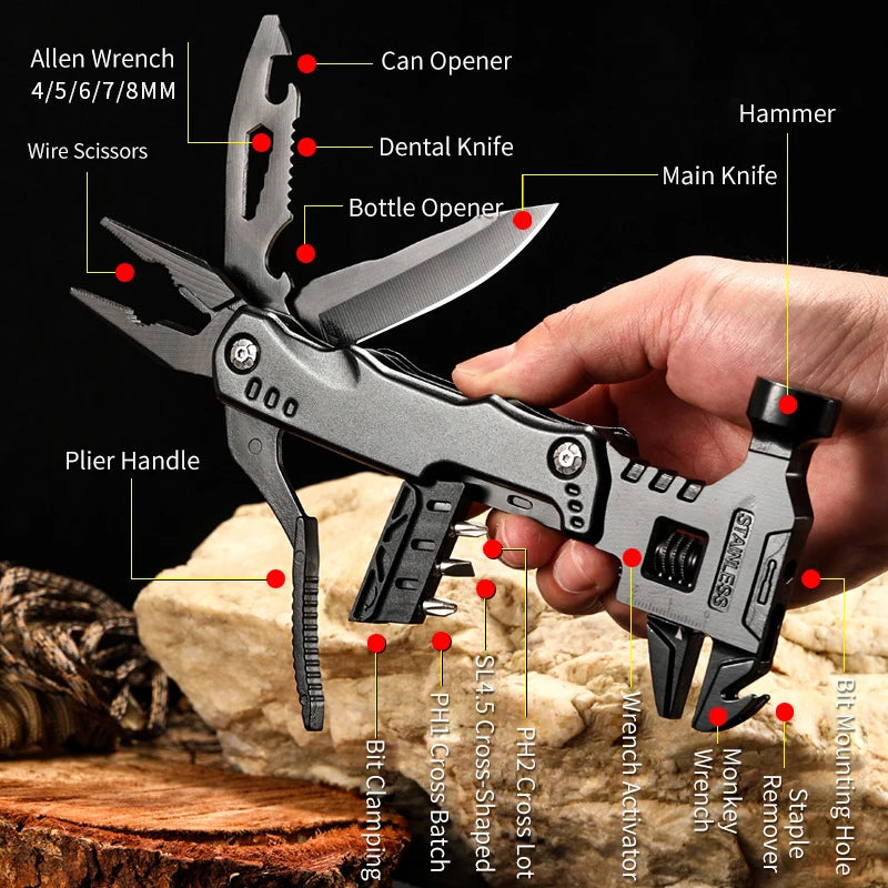 Multifunctionele Moersleutel Hamer Mes Tang | Outdoor Camping Survival Tool | RVS Multi-tool Zakmes