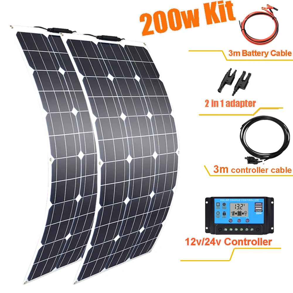 Flexibel Zonnepaneel 12V – 100W/120W/200W/240W/300W Monokristallijn – Ideaal voor Camper, Boot & Balkon
