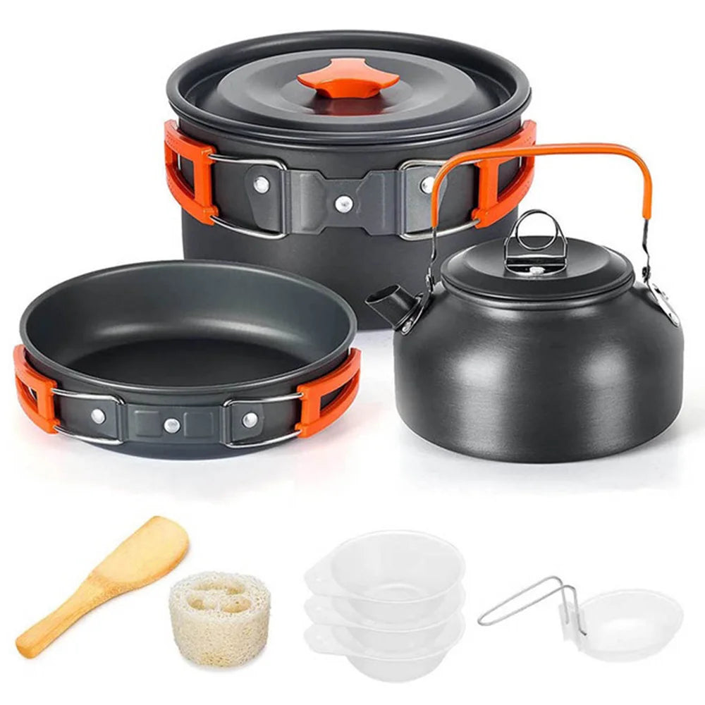 Camping Cooking Set | Outdoor Kookset met Teapot voor 2-3 Personen | Non-stick Pannen en Opvouwbare Tas