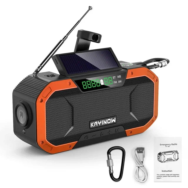 Notfallradio mit Solarpanel und Handkurbel – 5000 mAh Powerbank, Taschenlampe, wasserdicht, Survival-Radio für Camping