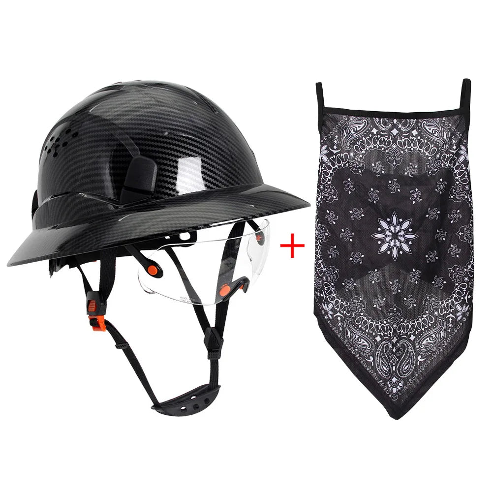 CE-Schutzhelm aus Kohlefaser – Schutzhelm mit voller Krempe, integrierter Schutzbrille und dreieckigem Gesichtsschutz