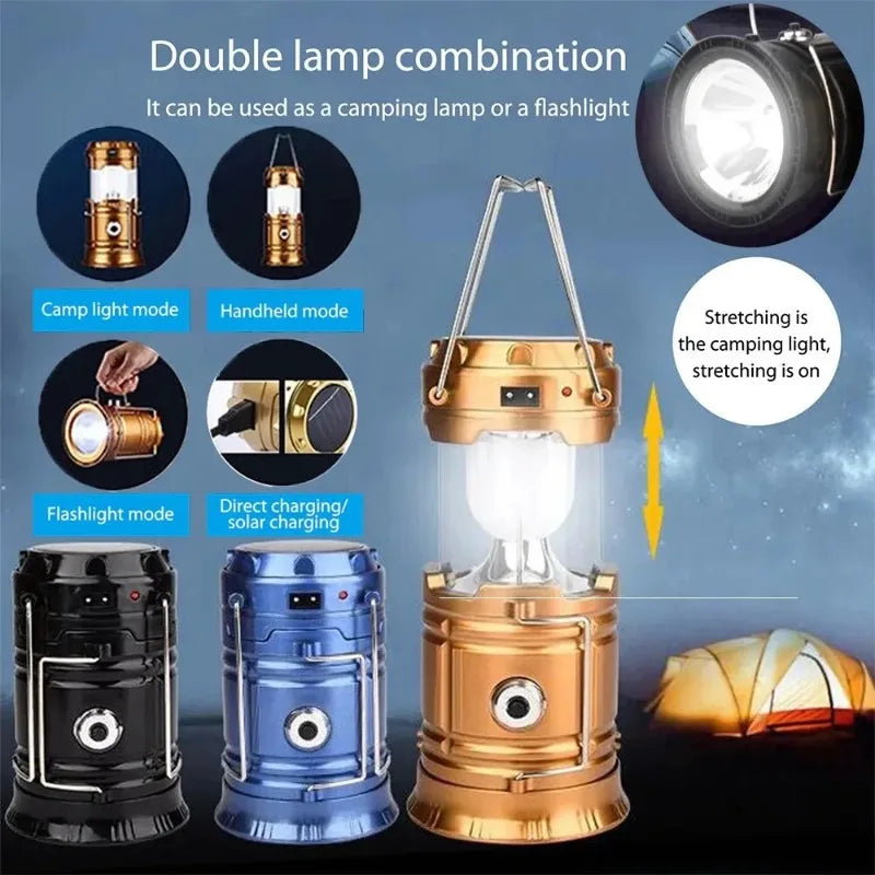 Solar-Multifunktions-Campinglampe – tragbare LED-Taschenlampe, Zeltlampe, wasserdichte wiederaufladbare Notfall-Arbeitsleuchte