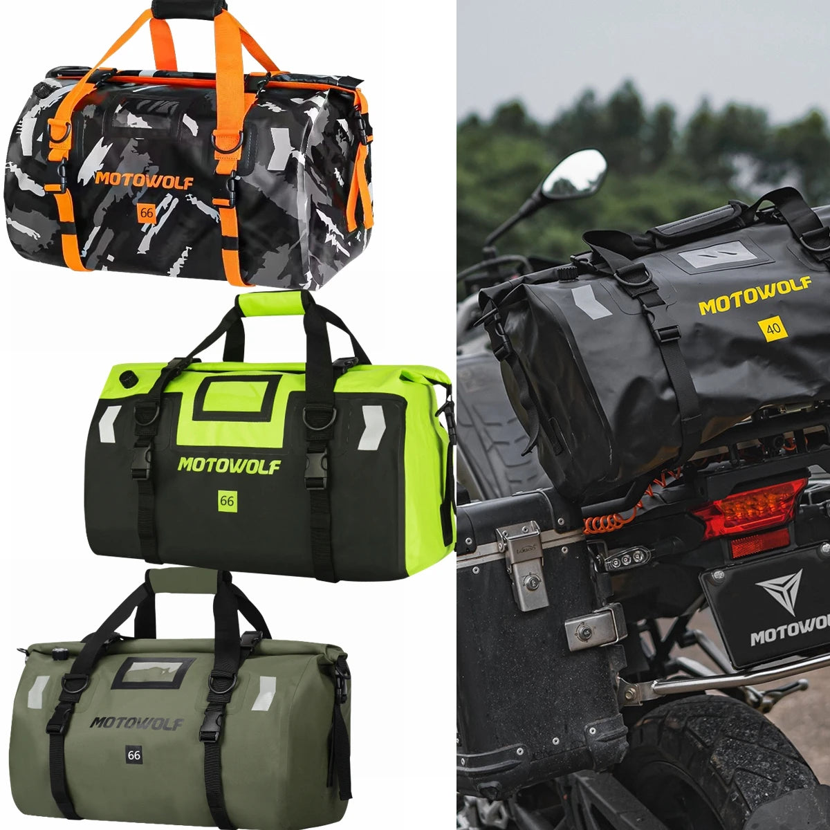 Universele Waterdichte Motor Achtertas - 40L/66L Fiets, Scooter en Camping Bagage, Multifunctionele Luggage Pack met Reflecterende Strips