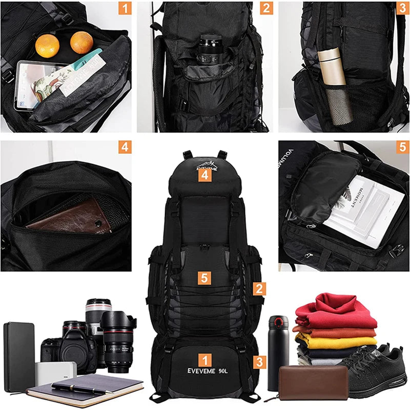 Grote 90L Outdoor Rugzak – Militaire Reistas voor Hiking, Kamperen & Bergbeklimmen | Nylon Rucksack voor Heren & Dames