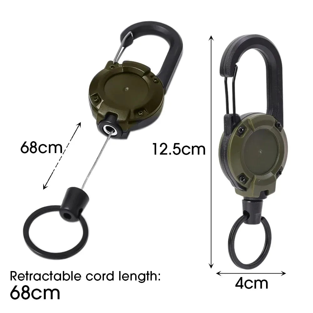 Retractable Heavy Duty Carabiner Keychain – Strong Steel Cable – Outdoor Sporty Keychain Tool