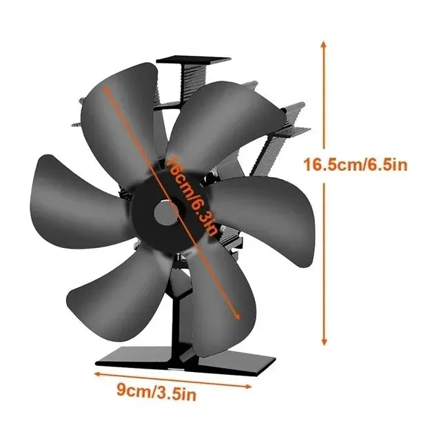 6-Blads Warmtedoorvoer Kachelventilator - Hitte-aangedreven Eco Fan voor Open Haard en Houtkachel