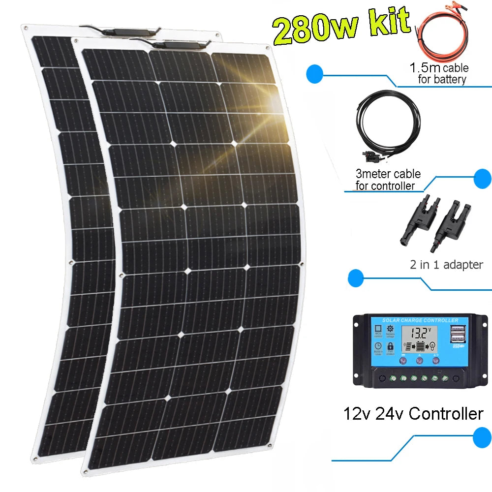Flexibel Zonnepaneel 12V – 100W/120W/200W/240W/300W Monokristallijn – Ideaal voor Camper, Boot & Balkon