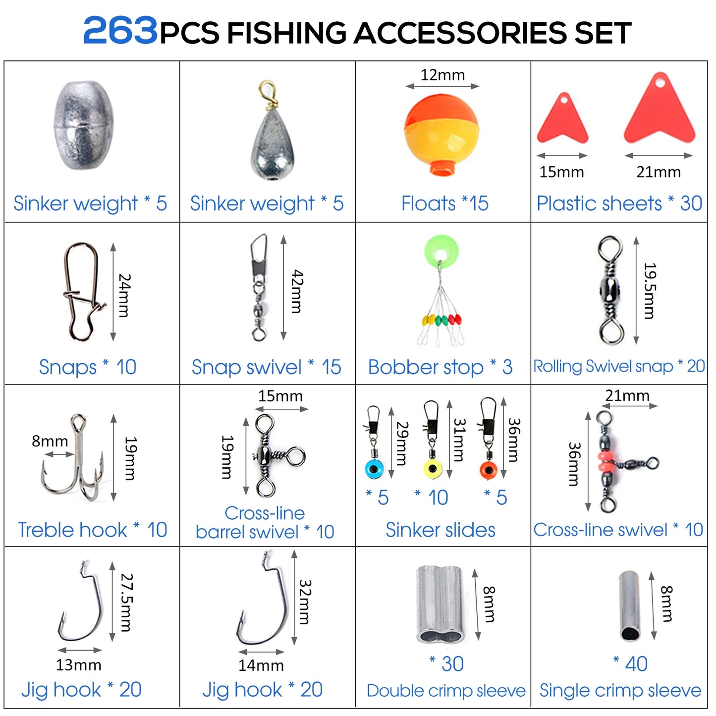 263-delige Visaccessoires Set met Tackle Box - Pliers, Jig Hooks, Sinkers, Swivels, Snaps, en Sinker Slides voor Vissen