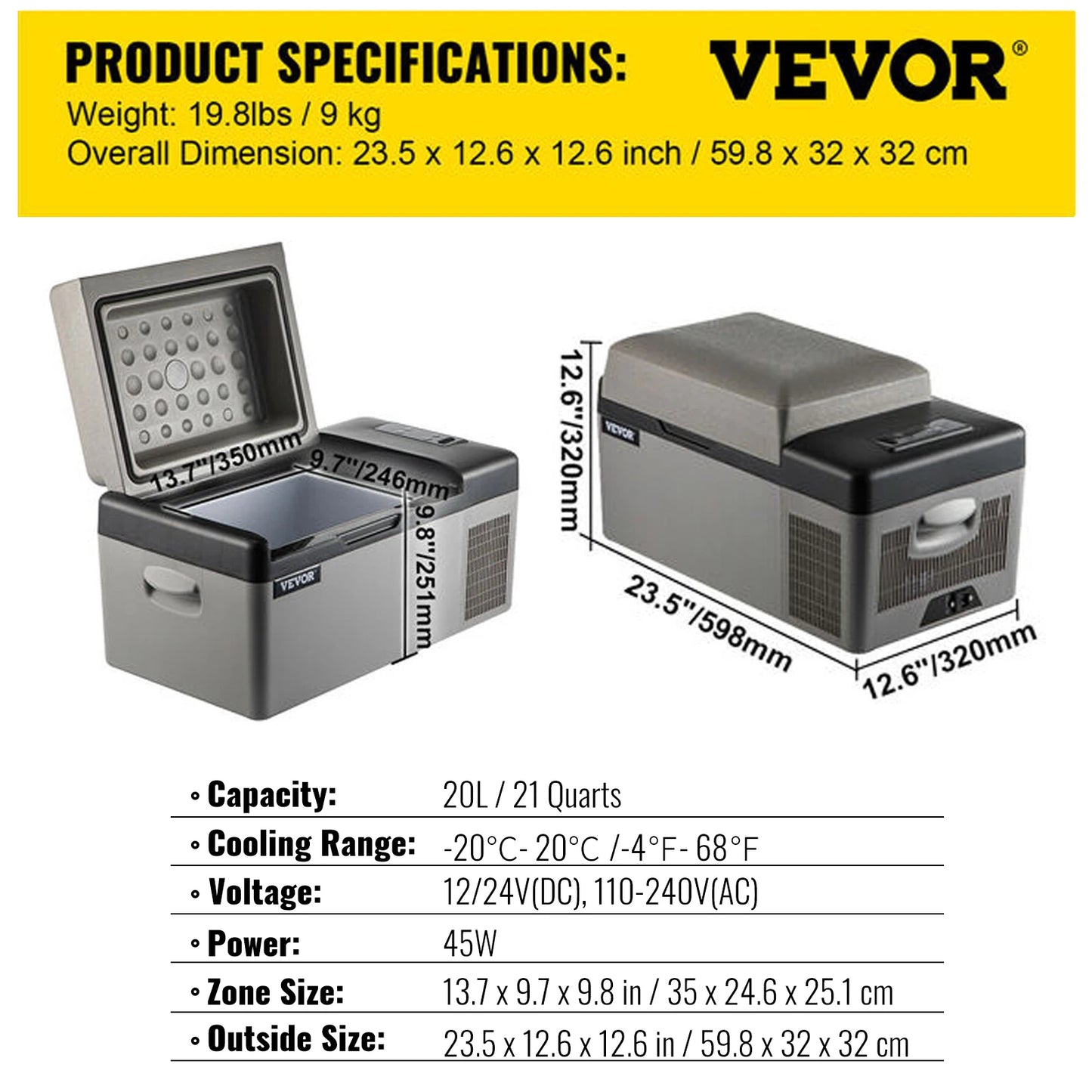 Draagbare Auto Koelbox - 20L/22L/35L/45L/55L | Mini Koelkast & Vriezer | 12/24V DC & 110-240V AC