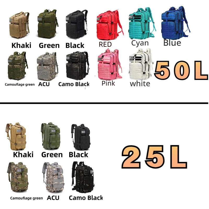 Waterdichte Tactische Rugzak 25L/50L โ 1000D Nylon Outdoor Backpack met Molle voor Hiking, Jacht & Kamperen