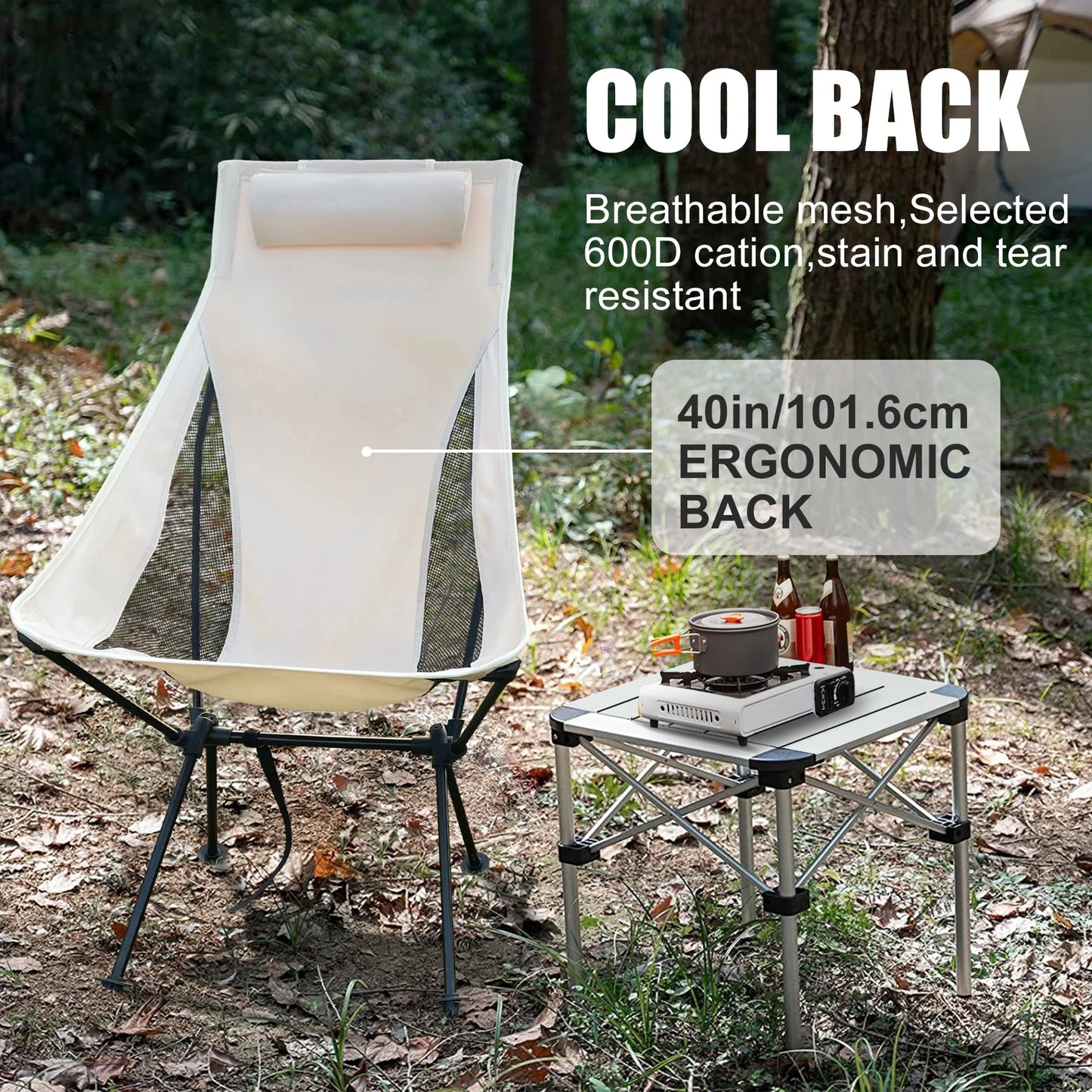 Draagbare Vouwbare Campingstoel met Hoofdsteun | Lichtgewicht Aluminium Stoel voor Outdoor, Visserij en Toerisme