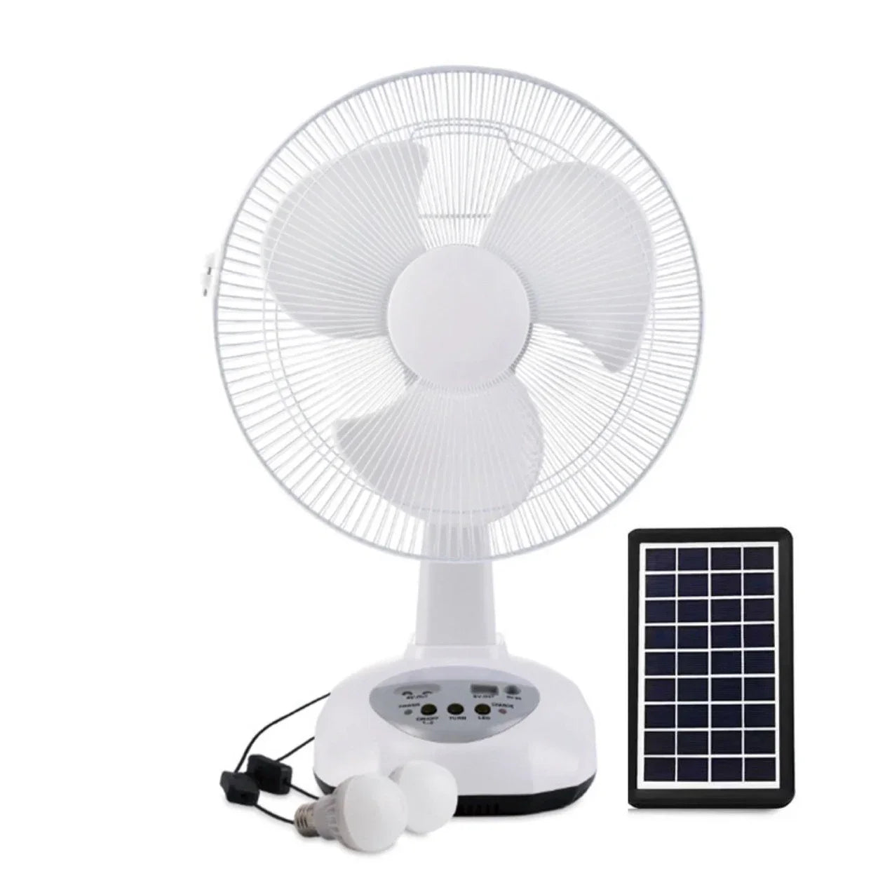 Draagbare Solar Tafelventilator – 12" Oplaadbare AC/DC Ventilator met LED & USB Poorten