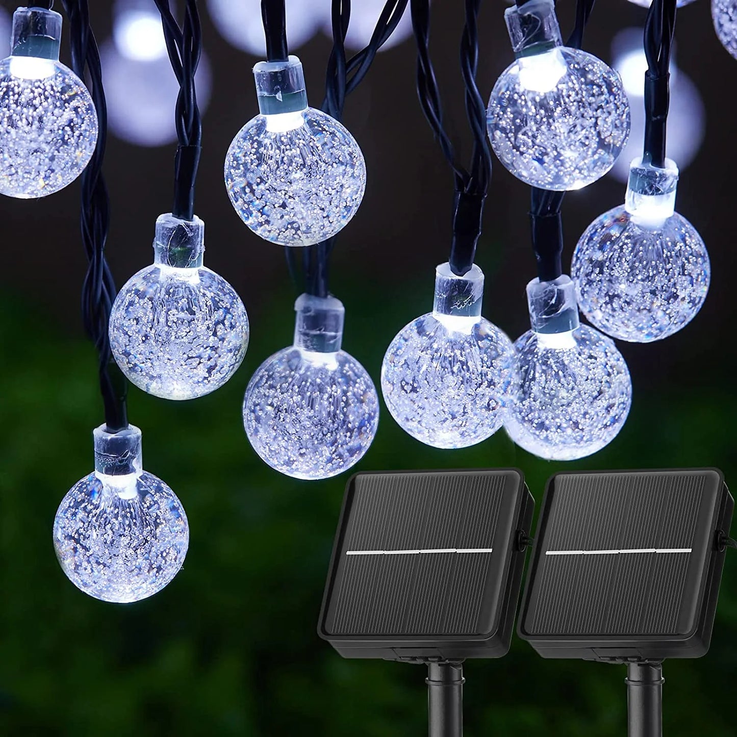 LED-Solar-Lichterkette – 60 wasserdichte LED-Kristallkugel-Lichter mit 8 Modi für Garten, Party und Baumdekoration