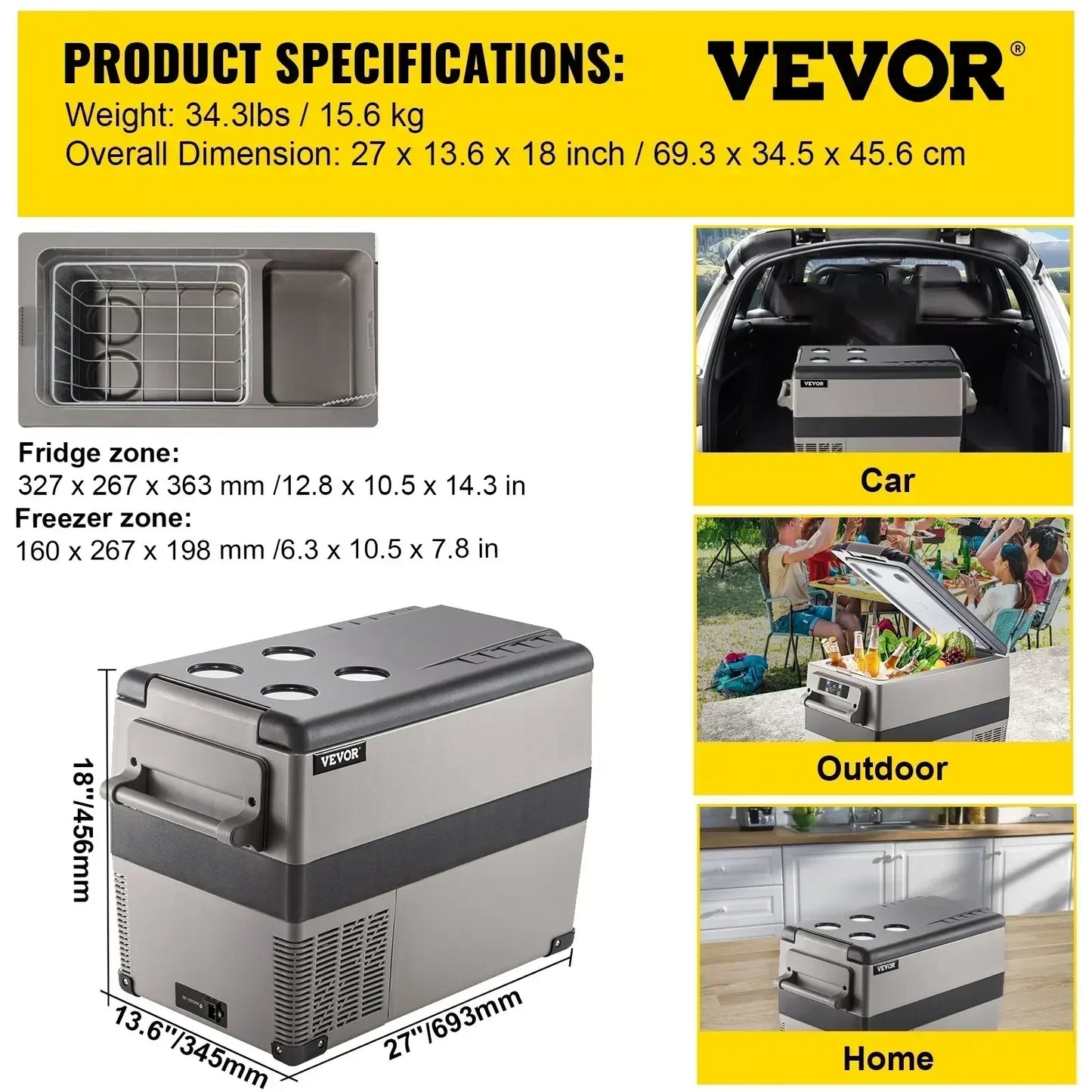 35L-50L Draagbare Autokoelkast – Mini Koelbox met Compressor, 12/24V DC en 110-240V AC, Ideaal voor Camping en Reizen