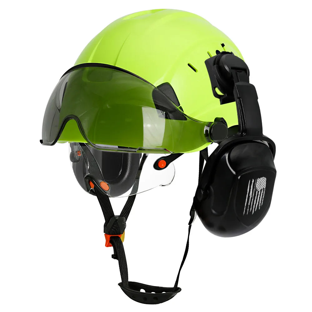 CE Certified Safety Helmet with Visor, Built-in Goggles & Earmuffs – Hard Hat for Engineers & Industrial Work – Head Protection to ANSI Standards