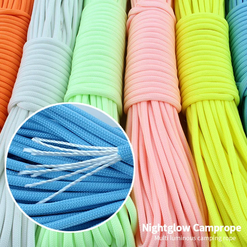 Luminous Paracord - 9 Strands 4mm Nylon 550lb Tent Cord - Glow in the Dark Outdoor Rope for Camping & Survival
