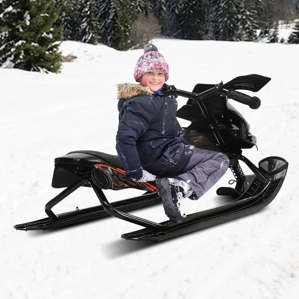 Steering Sled with Adjustable PU Cushion - Emergency Brake for Feet - Pull Rope & Comfortable Handles - Skiing for Kids 3+