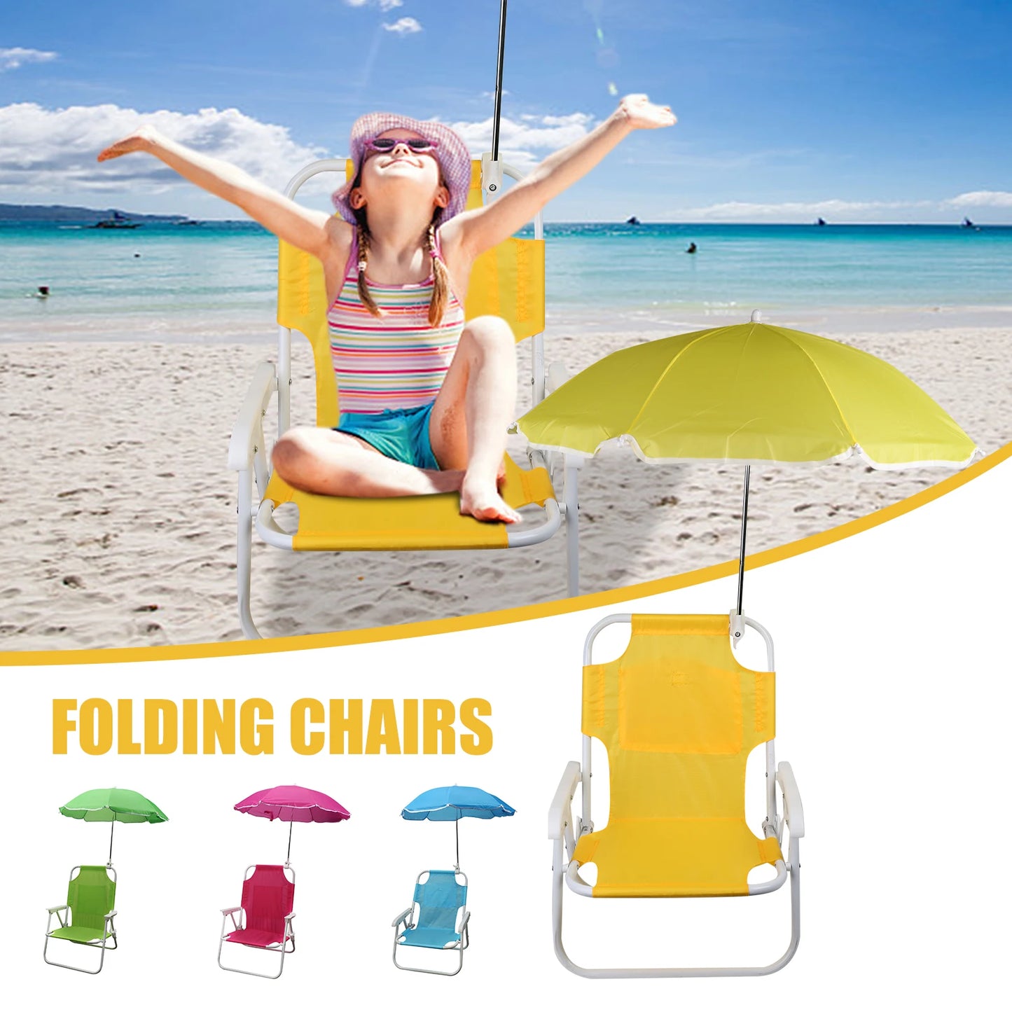Opvouwbare Strandstoel met Parasol | Draagbare Outdoor Kinderstoel | Multifunctionele Ligstoel