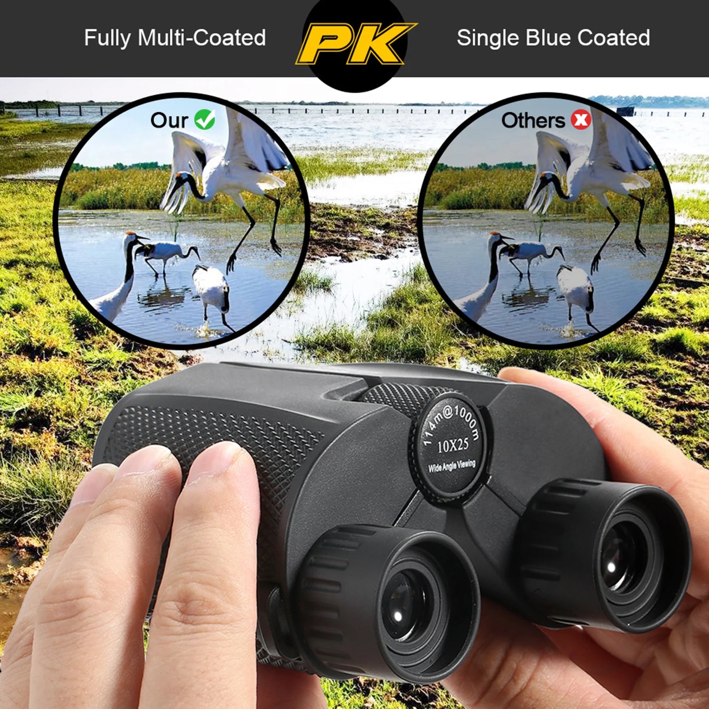 10x25 Compacte Verrekijker – Krachtige Outdoor Telescoop voor Vogelspotten, Concerten en Reizen