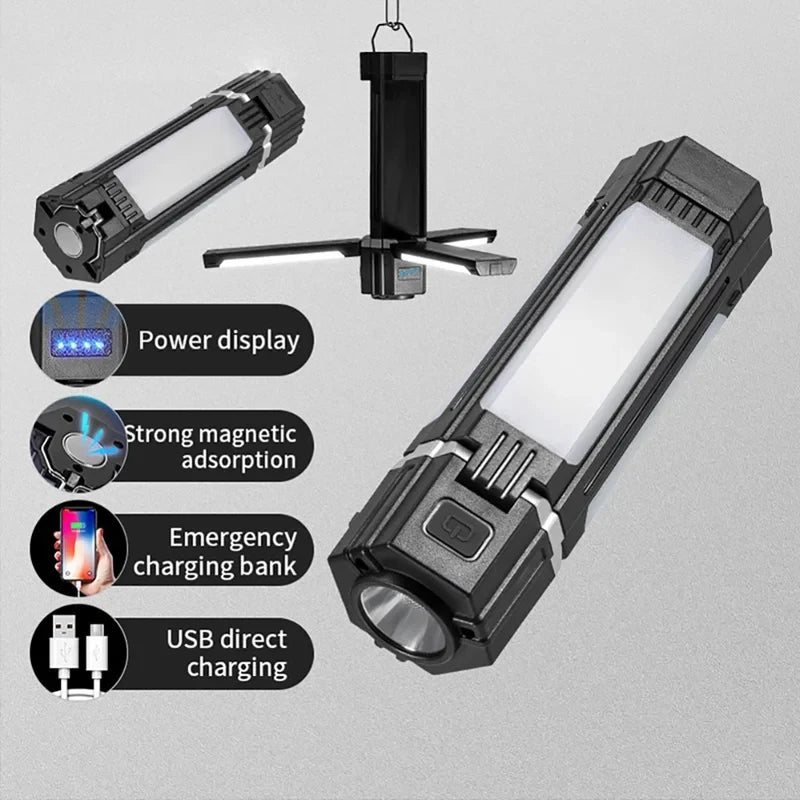 Wiederaufladbare Outdoor-Campinglampe – Tragbare, faltbare Taschenlampe und Notstrombank