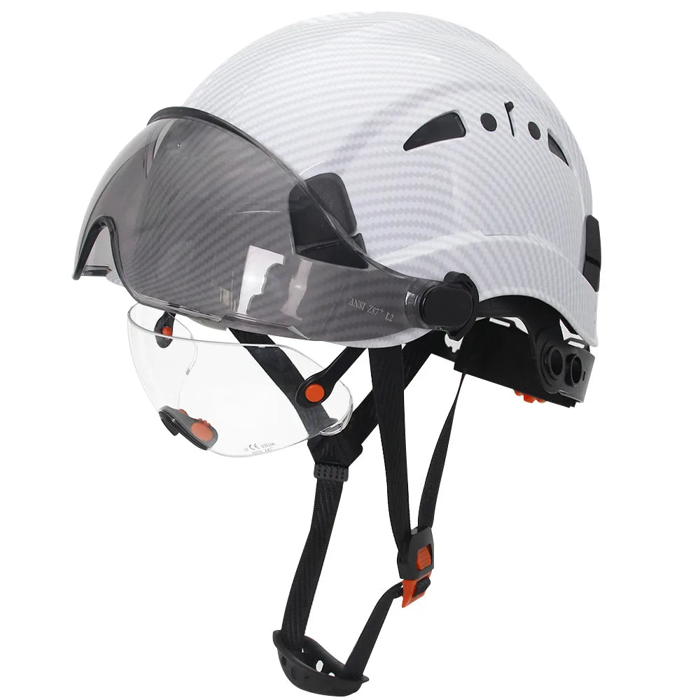 Schutzhelm aus Kohlefaser – Doppelvisier, CE- und KC-zertifiziert, ABS-Schutzhelm für Bau und Rettung
