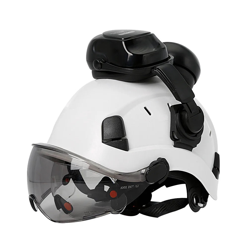 CE Certified Safety Helmet with Visor, Built-in Goggles & Earmuffs – Hard Hat for Engineers & Industrial Work – Head Protection to ANSI Standards