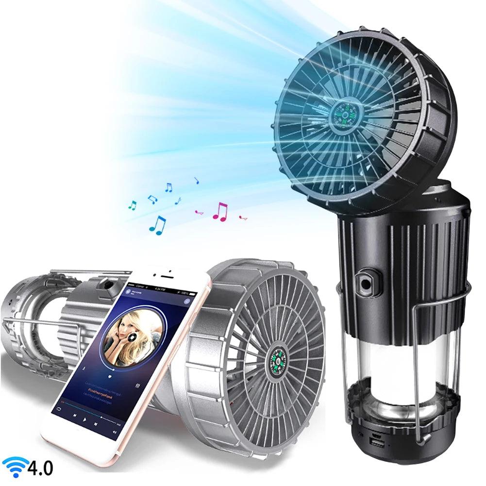 Solar Camping Lantaarn met Ventilator | USB Oplaadbaar | Waterbestendig