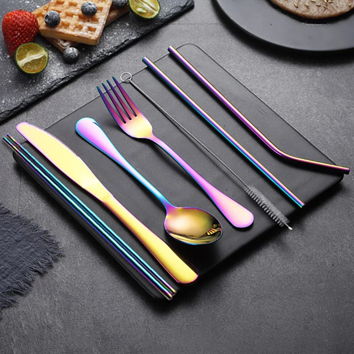 8-teiliges tragbares Besteckset – ideal für Outdoor, Picknick, Reisen und Studenten – Gabel, Löffel, Messer und Essstäbchen in kompakter Aufbewahrungsbox
