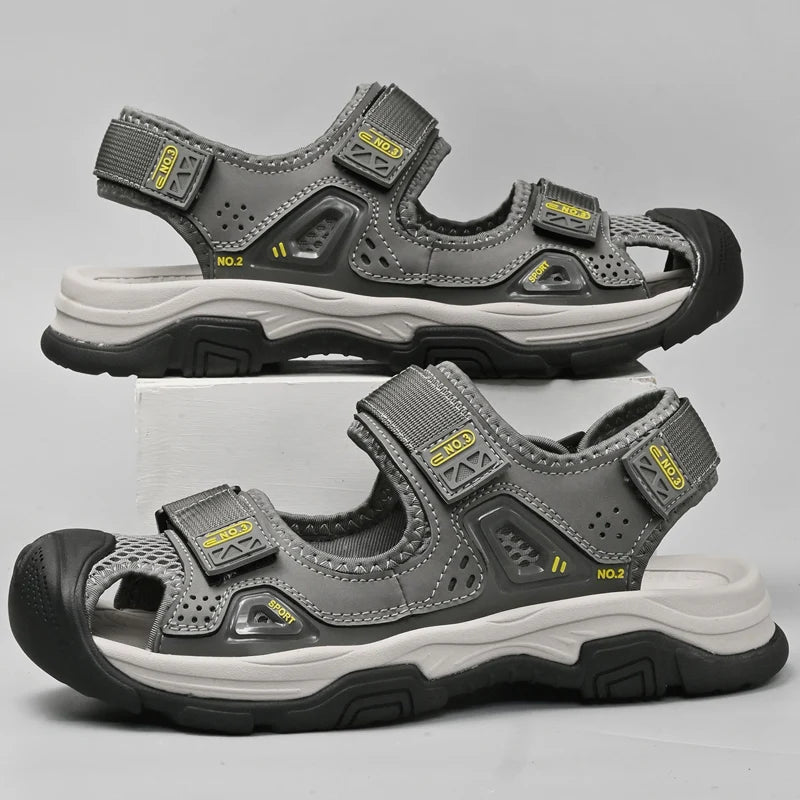 Outdoor Heren Sandalen Echt Leer – Gesloten Neus, Zomerschoenen, Grote Maat, Rubber Zool