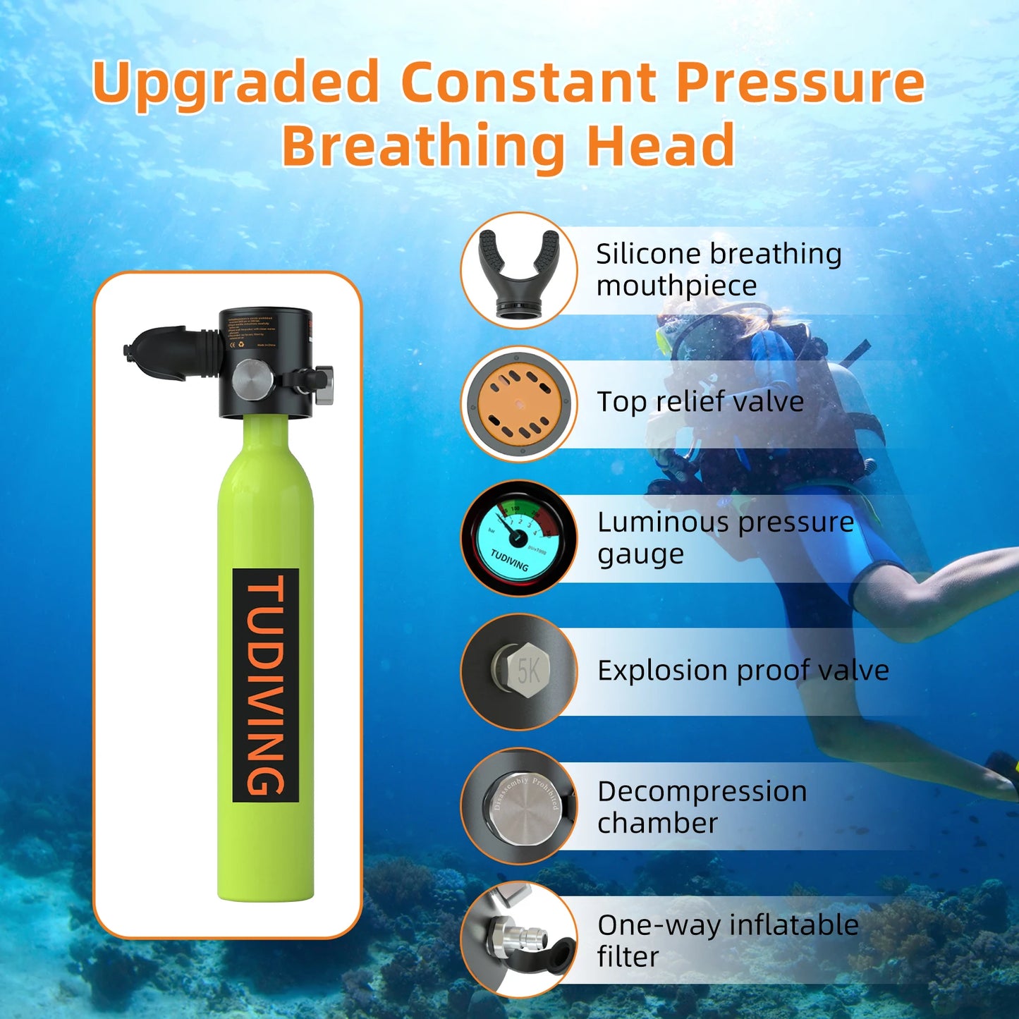 0.5L Scuba Diving Tank Set - Mini Zuurstofcilinder met Volledige Snorkelmasker, Draagbare Reis Duikset voor Scuba Duiken