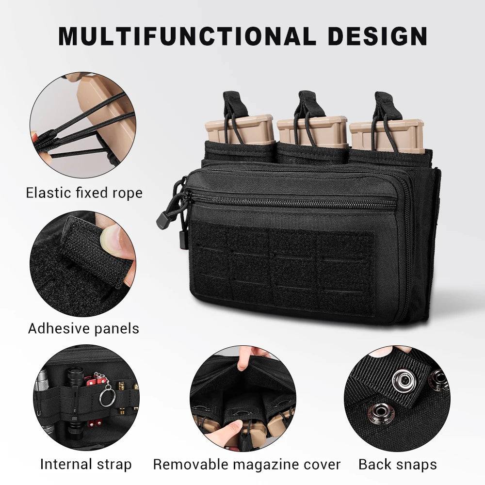 Tactical Triple Magazine Pouch – 5.56mm & 7.62mm Open Top MOLLE Pouch for Airsoft and Hunting