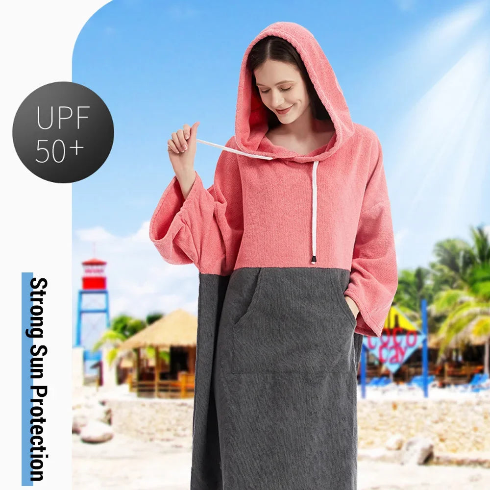 Quick-Dry Badjas Poncho - Surfponcho met Kap, Winddicht en Warm voor Stranden, Zwemmen en Duiken