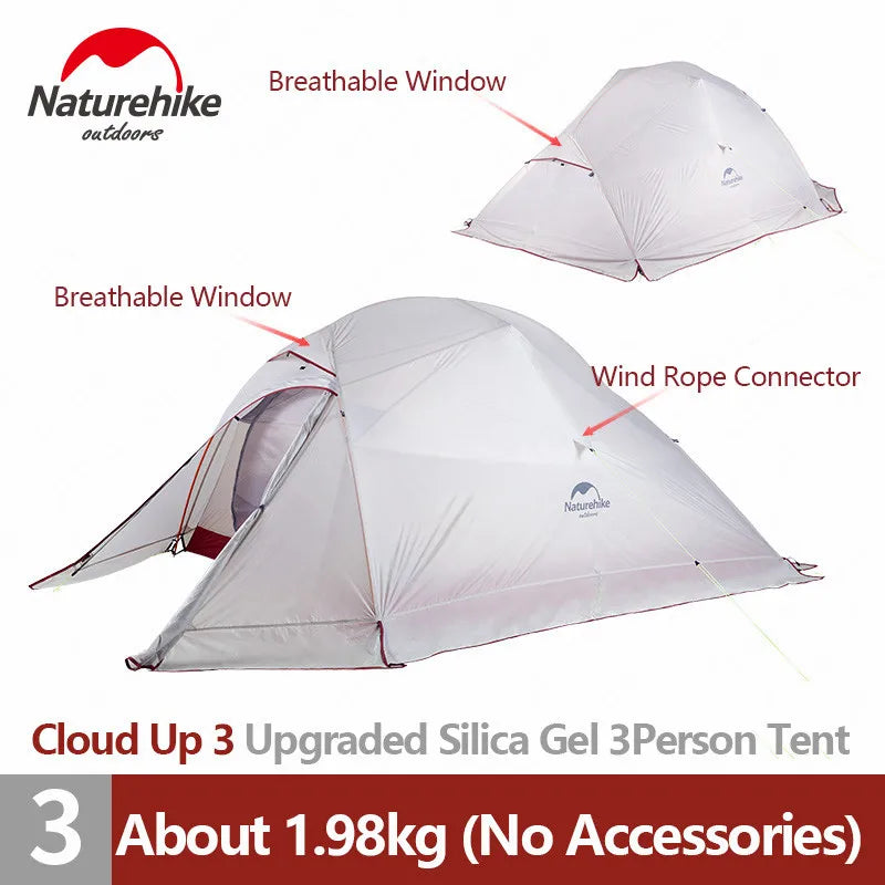 CloudUp 3-Persoons Ultralight Camping Tent – 20D Silicone, Dubbele Laag & Aluminium Frame